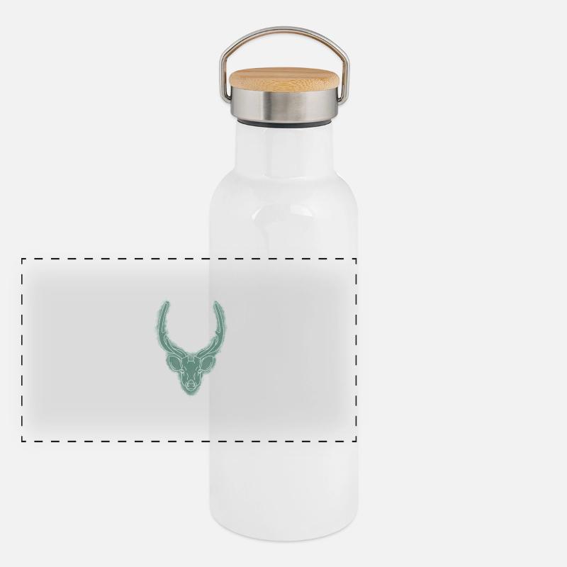 Hirschkopf / Geweih / Jagdtrophäe / Hirsch / Wild Panorama Thermosflasche mit Bambusdeckel