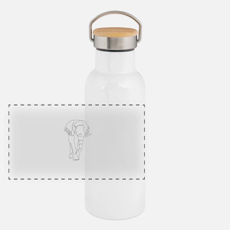 Lineart Elefant Panorama Thermosflasche mit Bambusdeckel