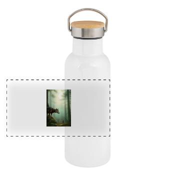 Loup dans la forêt - Gourde isotherme avec bouchon en bambou - blanc - Devant