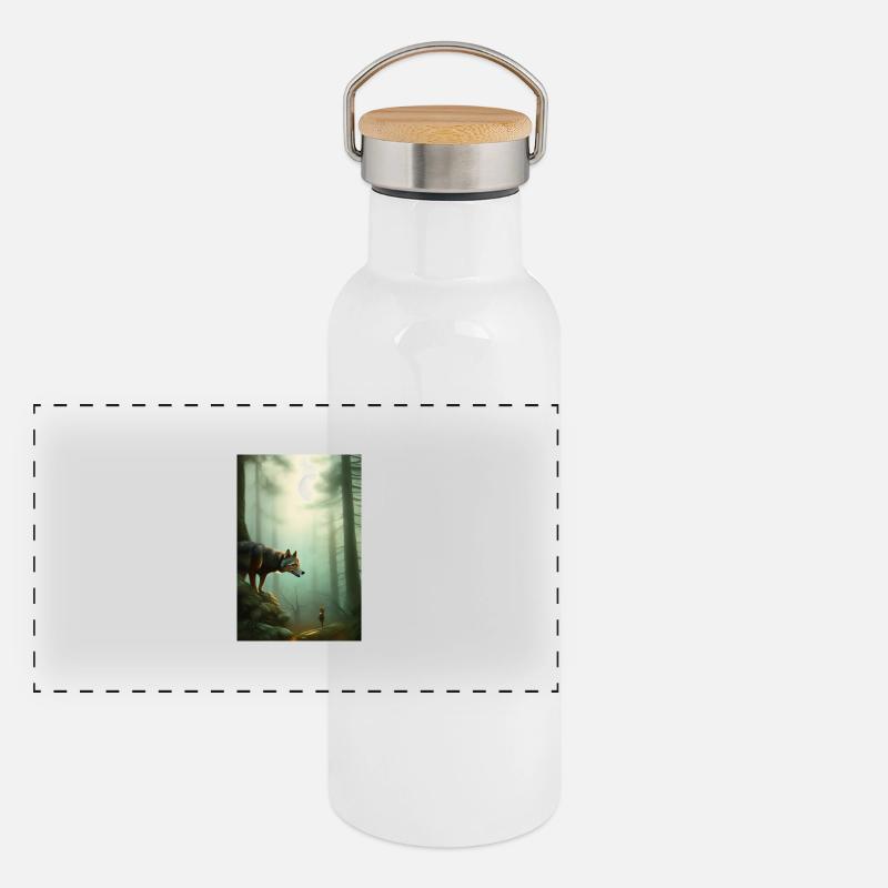 Wolf im Wald - Panorama Thermosflasche mit Bambusdeckel - Weiß