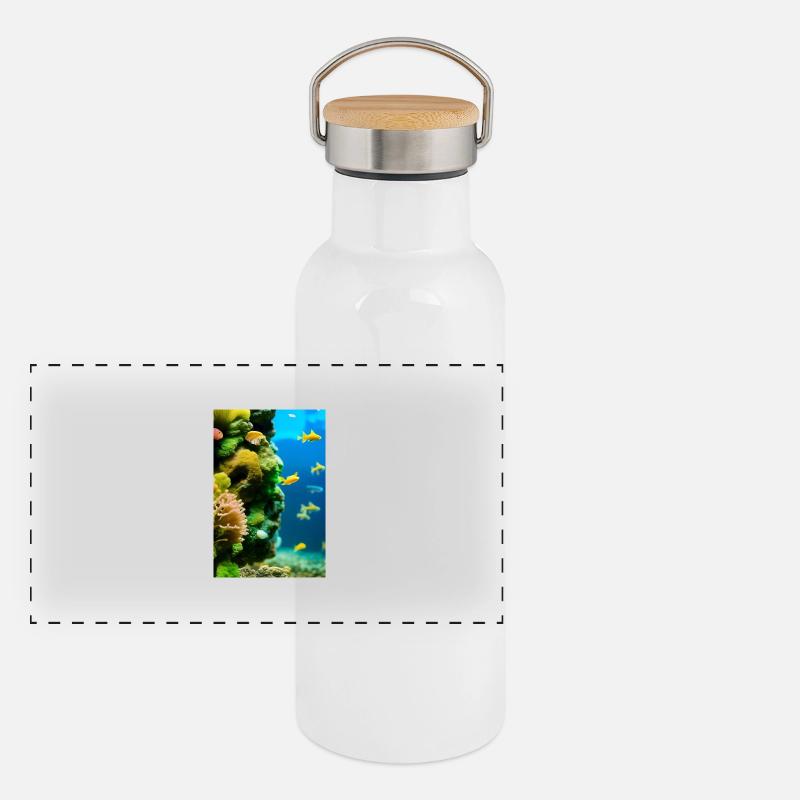 Fish, Aquarium - Panoramic Thermal Bottle with Bamboo Lid - white