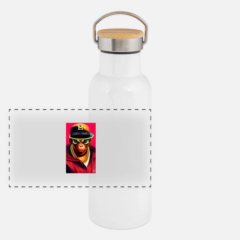 Cool monkey with gold chain Panoramic Thermal Bottle with Bamboo Lid
