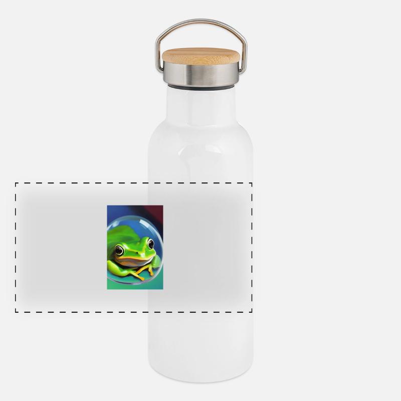 Frosch in einer Blase Panorama Thermosflasche mit Bambusdeckel