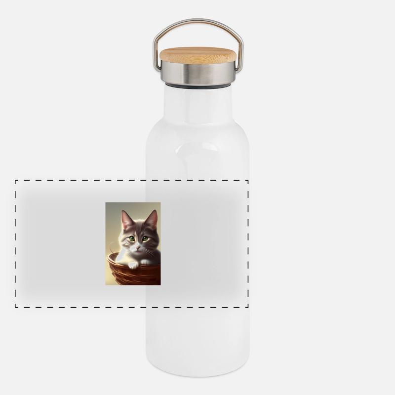 Mignon bébé chat Gourde isotherme avec bouchon en bambou