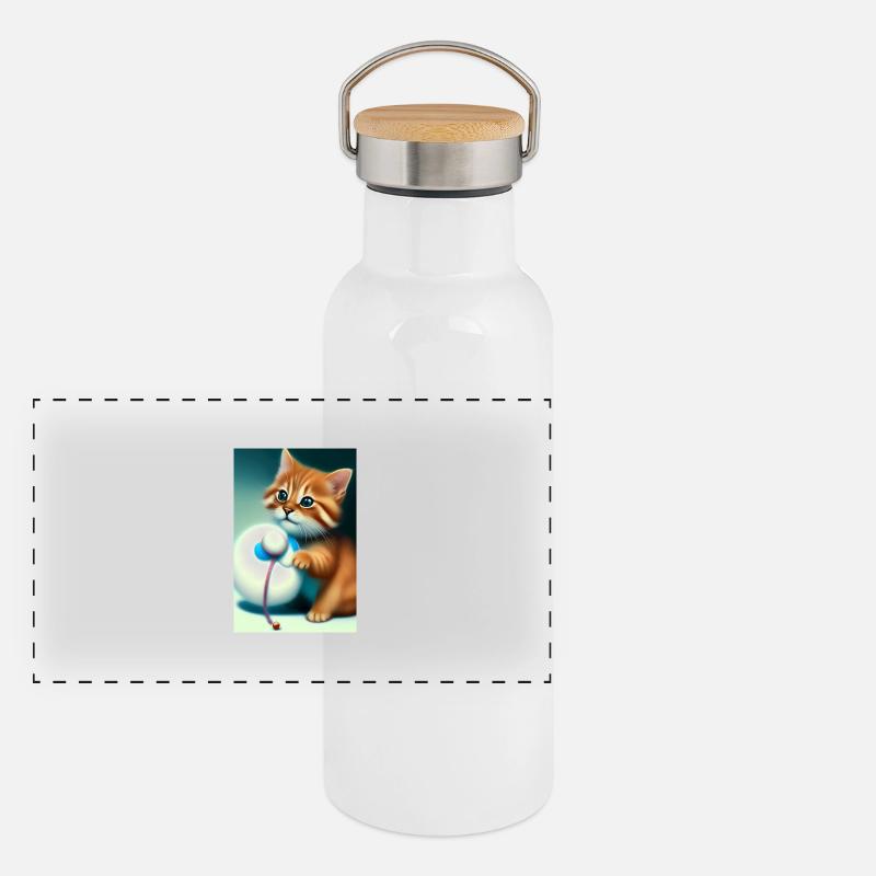 Petit bébé chat mignon Gourde isotherme avec bouchon en bambou