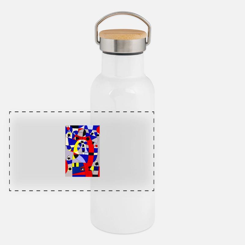 Abstrakte Kunst - Panorama Thermosflasche mit Bambusdeckel - Weiß