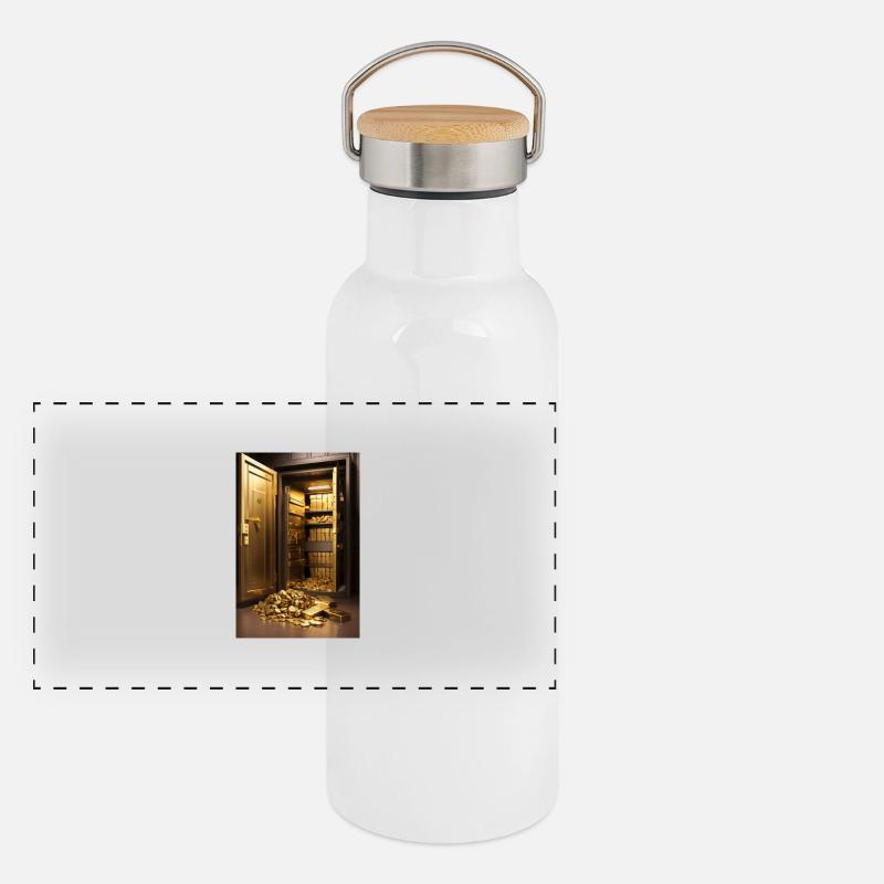 Gold Tresor - Panorama Thermosflasche mit Bambusdeckel - Weiß