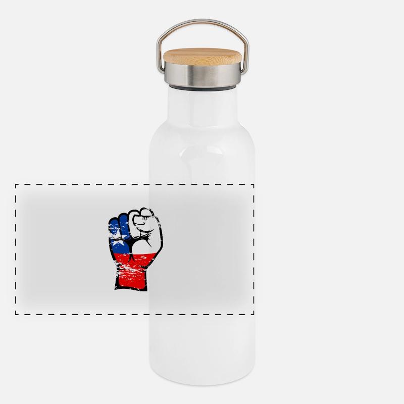 Chile Flagge Faust Hand Symbol used Panorama Thermosflasche mit Bambusdeckel