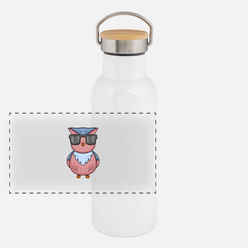 Eule mit Brille Panorama Thermosflasche mit Bambusdeckel