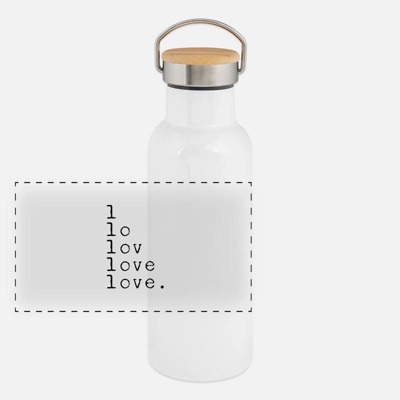 L LO LOV AMOUR AMOUR. Noir de déclaration Gourde isotherme avec bouchon en bambou