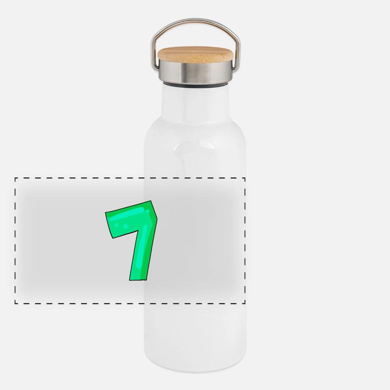 Zahl 7 Nummer Sieben Panorama Thermosflasche mit Bambusdeckel