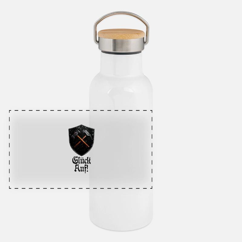 Glück auf Logo Bergbau Bergmann Schlägel und Eisen Panorama Thermosflasche mit Bambusdeckel