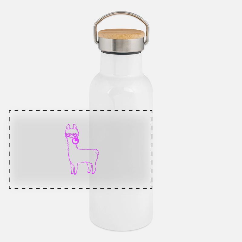 Llama chewing gum bubble bubble blowing alpaca Panoramic Thermal Bottle with Bamboo Lid