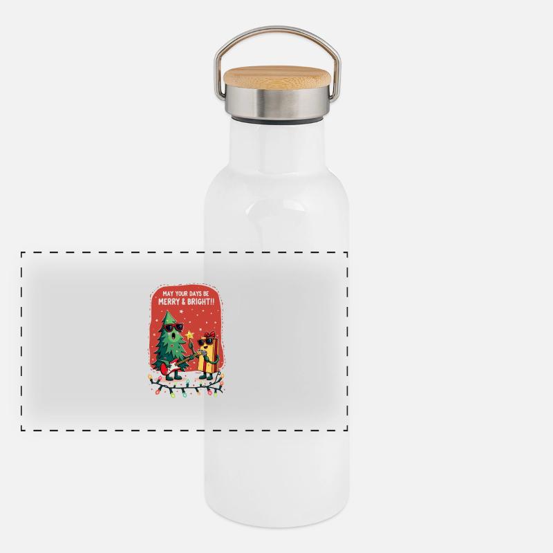 Fröhlich und hell Panorama Thermosflasche mit Bambusdeckel