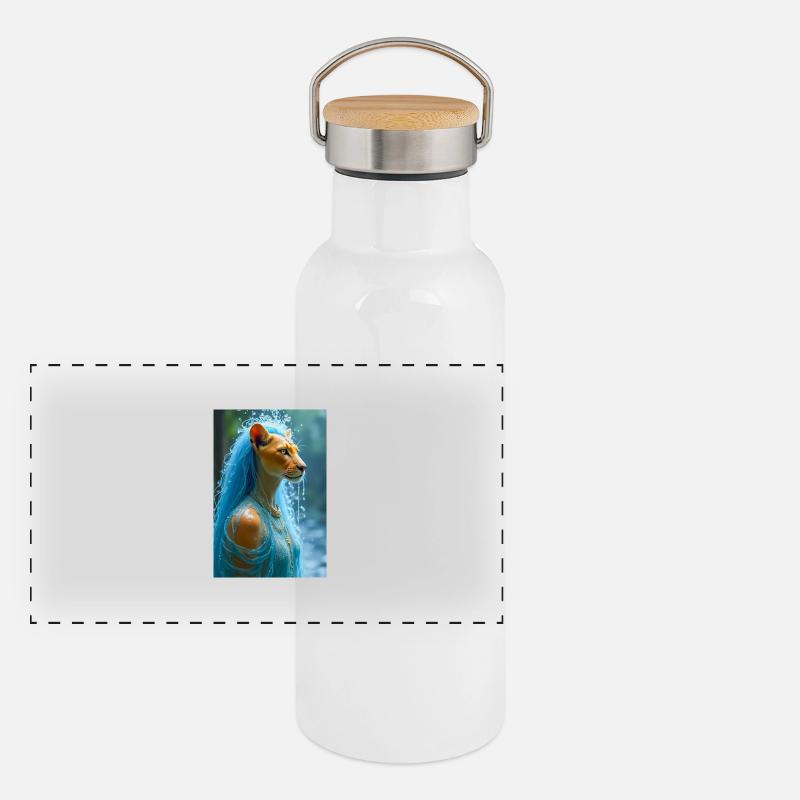 Tefnut, löwenköpfige Göttin Panorama Thermosflasche mit Bambusdeckel