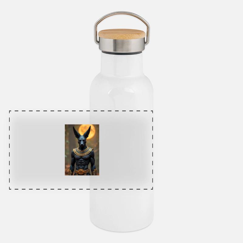 Anubis, jackal-headed god, standing in a dimly lit Panoramic Thermal Bottle with Bamboo Lid