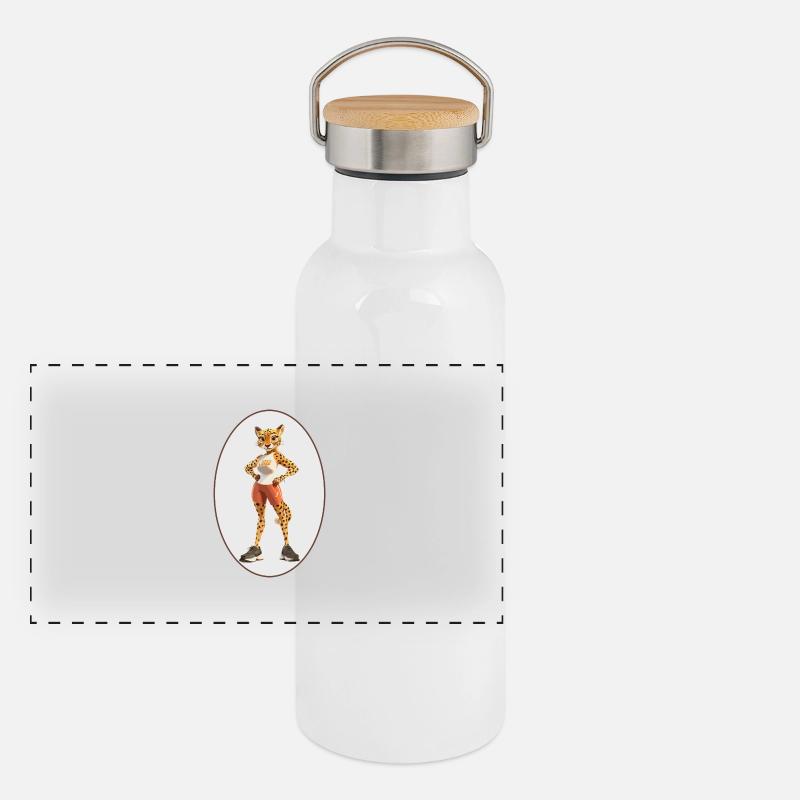Leopardin Sport Sprint Panorama Thermosflasche mit Bambusdeckel