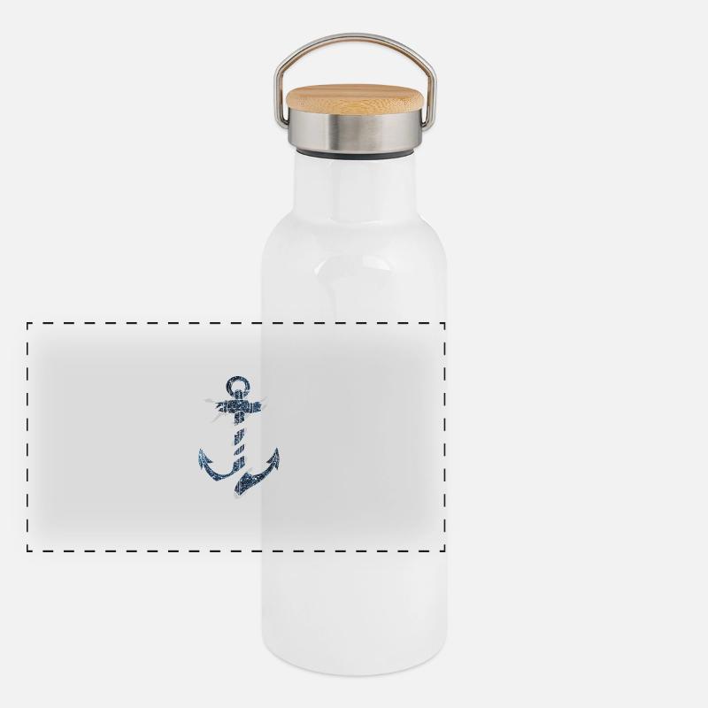 Ancre Cosmique - Contour Blanc Gourde isotherme avec bouchon en bambou