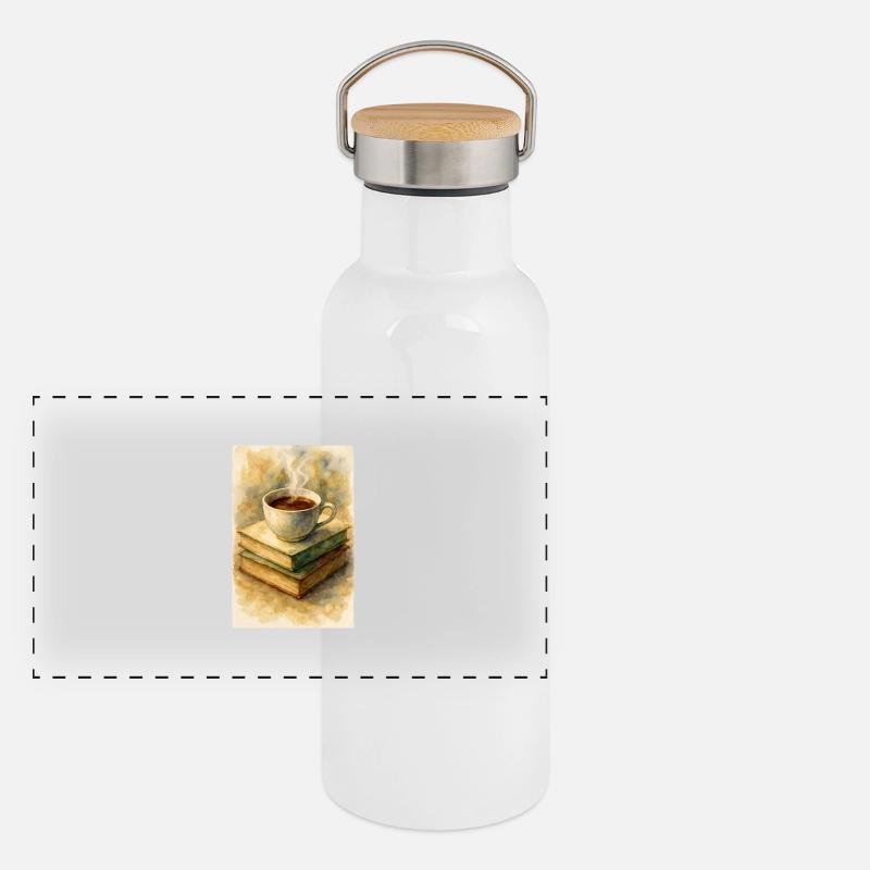 Book and coffee Panoramic Thermal Bottle with Bamboo Lid