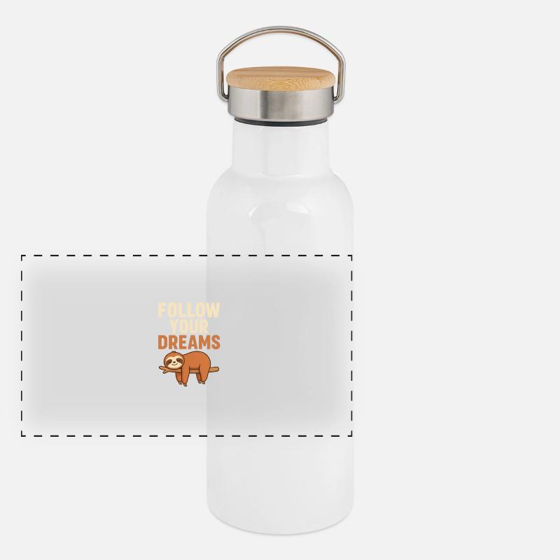 Sloth – Follow Your Dreams | Funny motivation Panoramic Thermal Bottle with Bamboo Lid