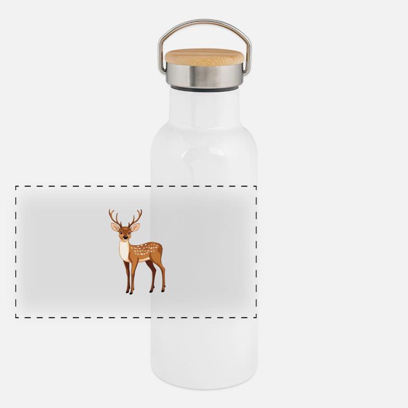 stolzer Hirsch Panorama Thermosflasche mit Bambusdeckel