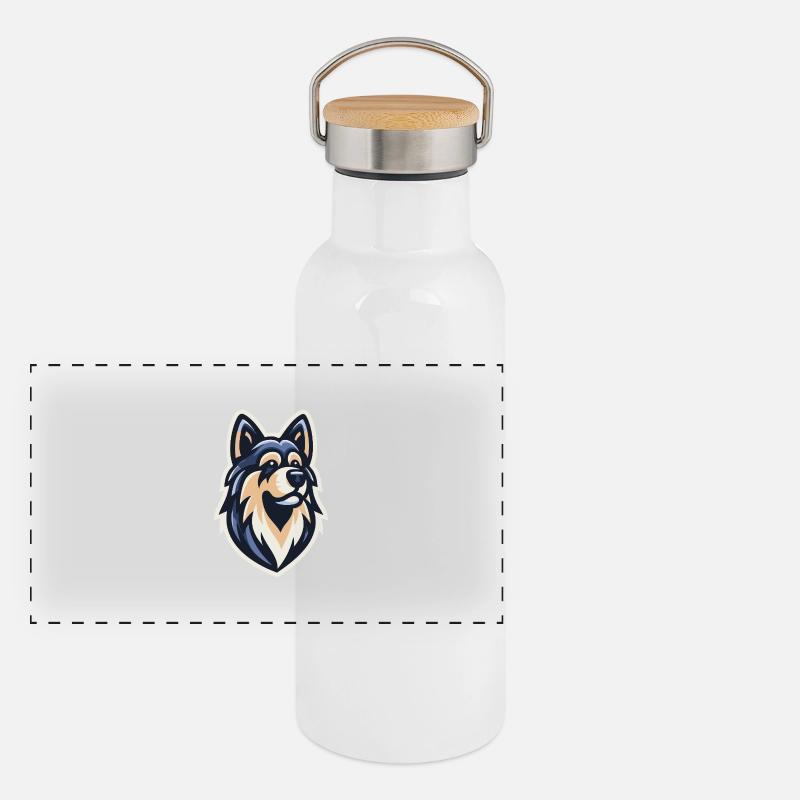 Nachtwolf-Jäger Panorama Thermosflasche mit Bambusdeckel