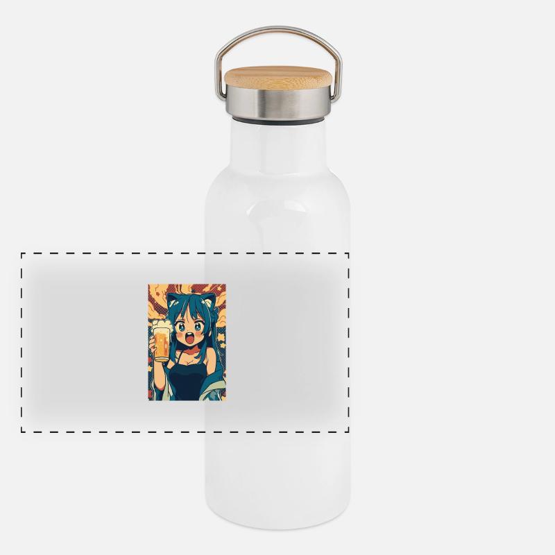 Prost! Anime Mädchen mit Bier Panorama Thermosflasche mit Bambusdeckel