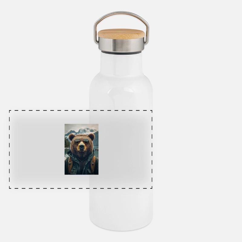 Cooler Wanderbär Entdecker Panorama Thermosflasche mit Bambusdeckel