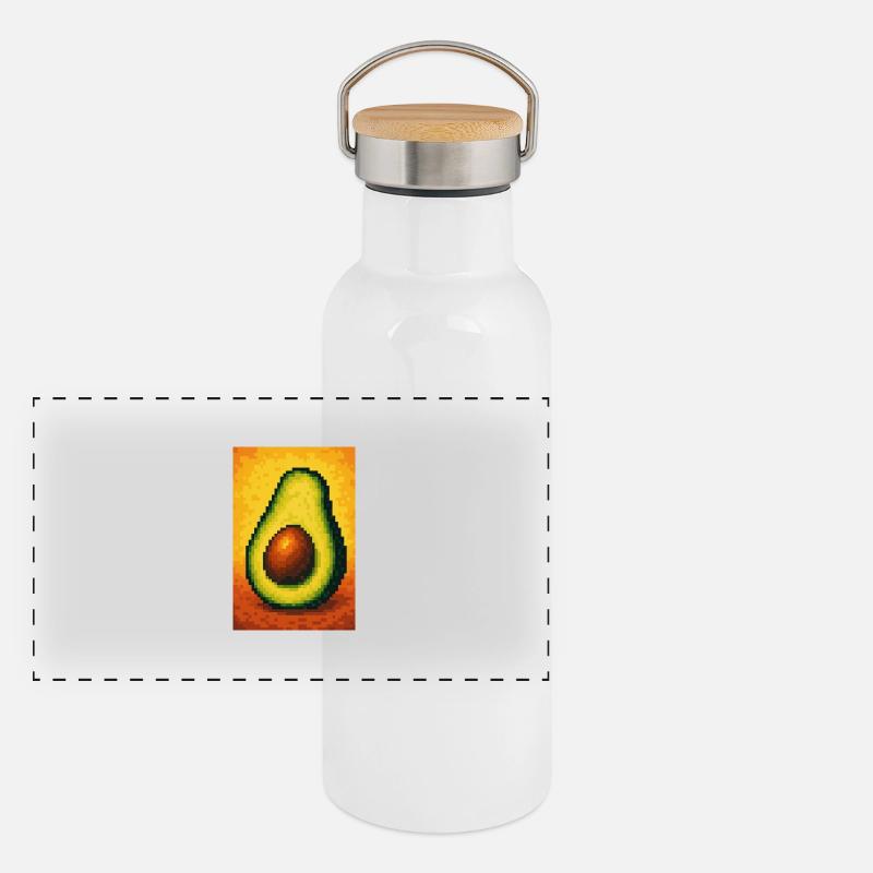Pixel Avocado Pop Panorama Thermosflasche mit Bambusdeckel