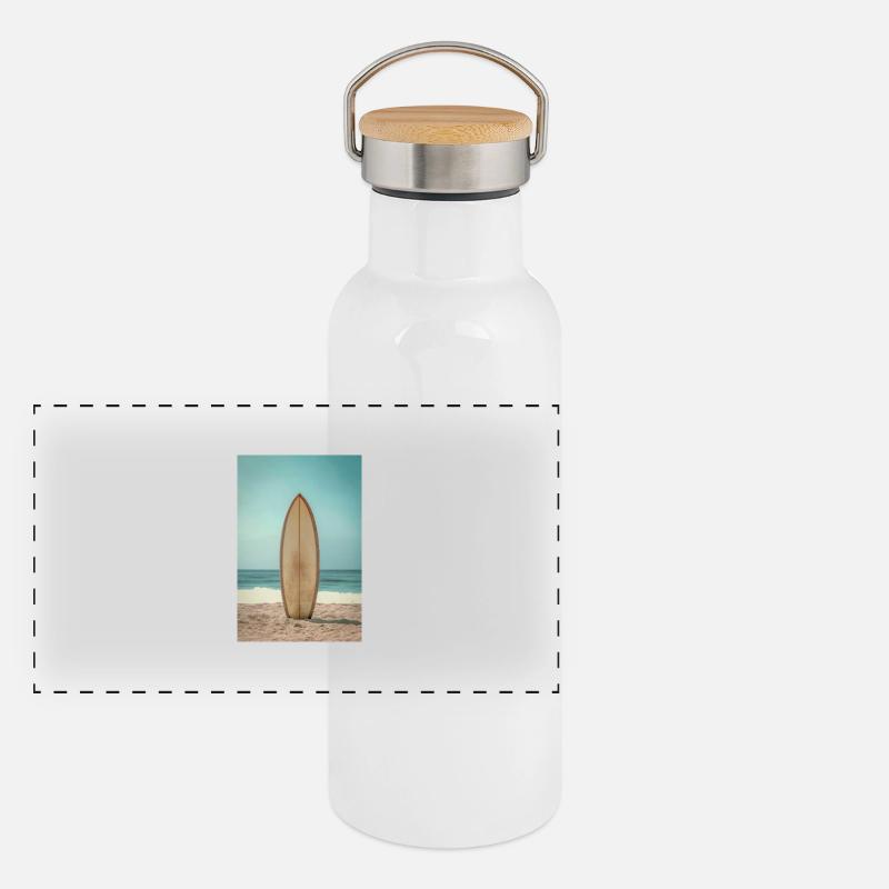 Schwarz-Weiß-Surf-Explosion Panorama Thermosflasche mit Bambusdeckel