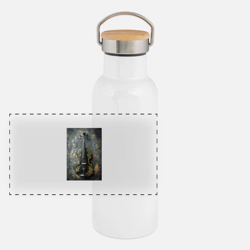 Elégant violon noir et or Gourde isotherme avec bouchon en bambou