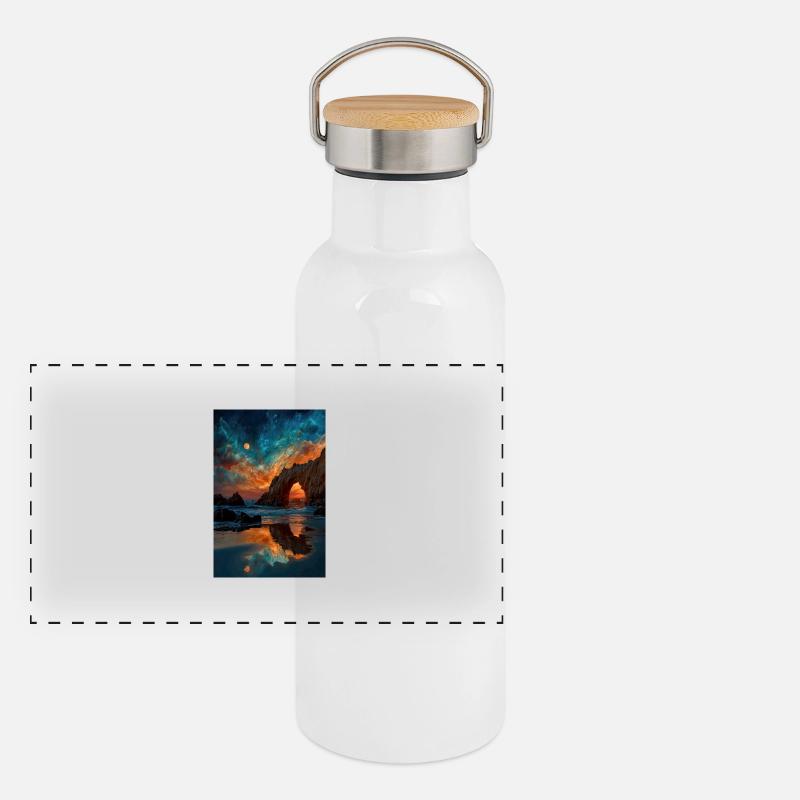 Moonlit Arch Over Ocean Panoramic Thermal Bottle with Bamboo Lid