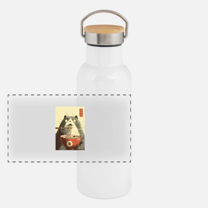Schockierte Katze isst Ramen Panorama Thermosflasche mit Bambusdeckel