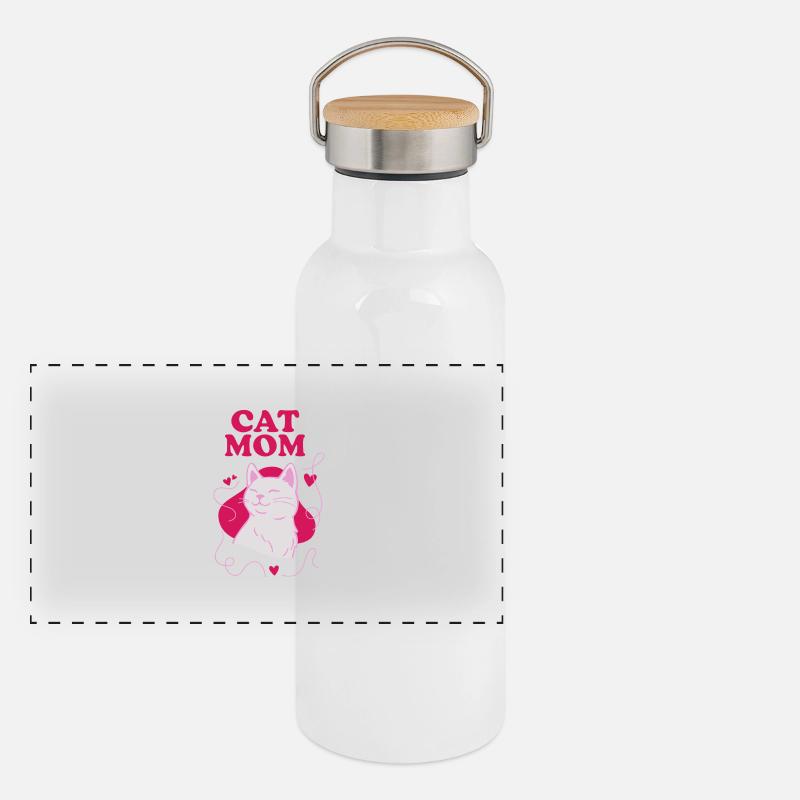 Cat Mom Pink Panorama Thermosflasche mit Bambusdeckel