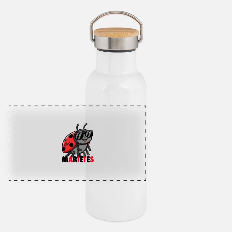 Marienkäfer mit Sonnenbrille Panorama Thermosflasche mit Bambusdeckel