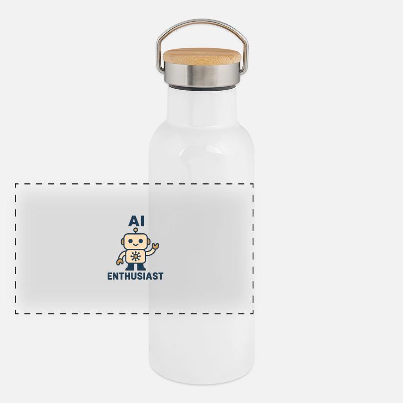 AI Enthusiast Robot - Panoramic Thermal Bottle with Bamboo Lid - white