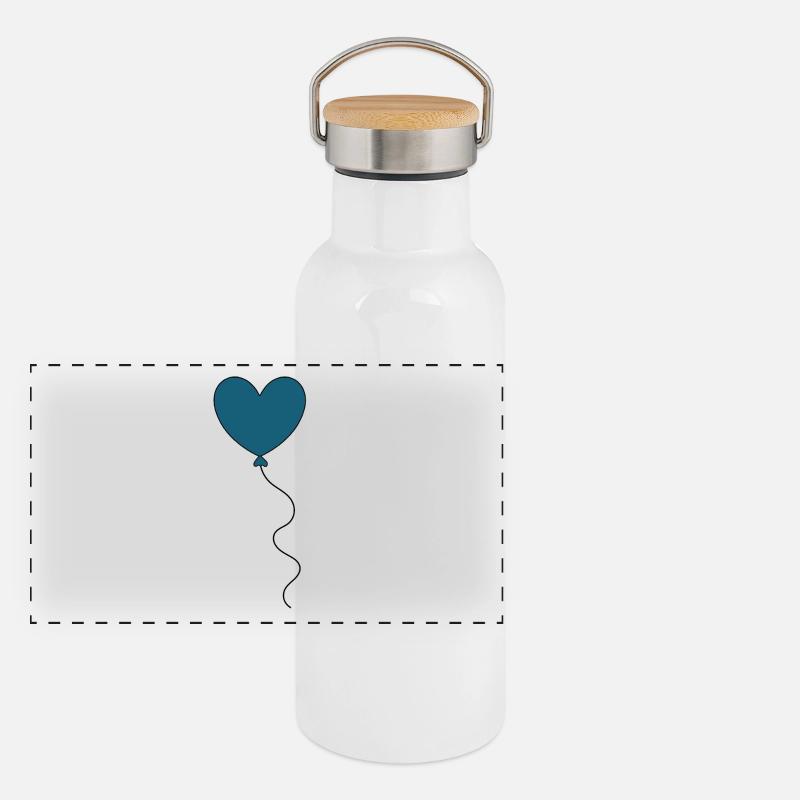 Blue Heart Balloon Balloon Valentine's Day Panoramic Thermal Bottle with Bamboo Lid