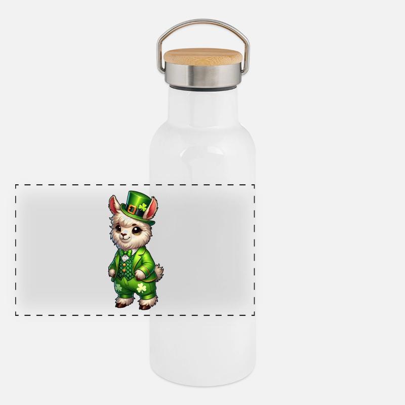 Doux lama Dessin animé de la Saint-Patrick Gourde isotherme avec bouchon en bambou