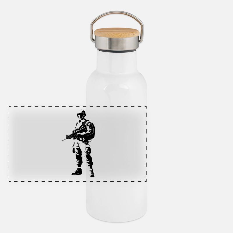 Soldier - Army Design Panorama Thermosflasche mit Bambusdeckel