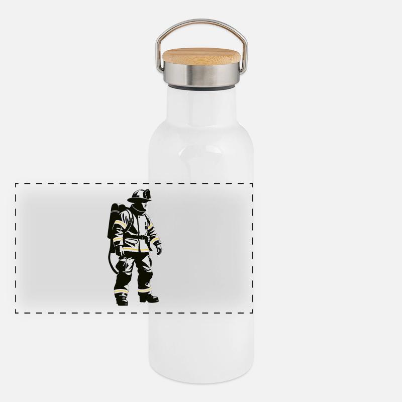 Feuerwehrmann - Beruf Design Sticker Panorama Thermosflasche mit Bambusdeckel