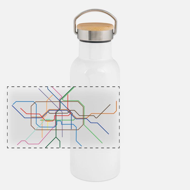 Abstract Minutine Section Line Art Panoramic Thermal Bottle with Bamboo Lid