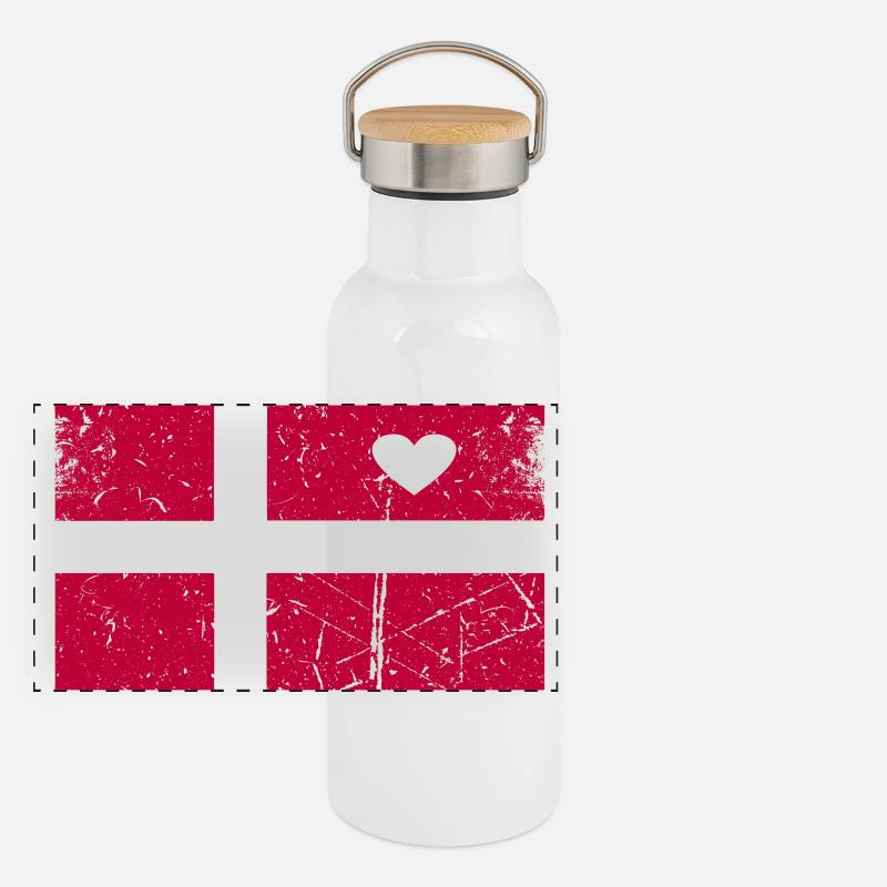 Danemark drapeau design T-shirt Gourde isotherme avec bouchon en bambou