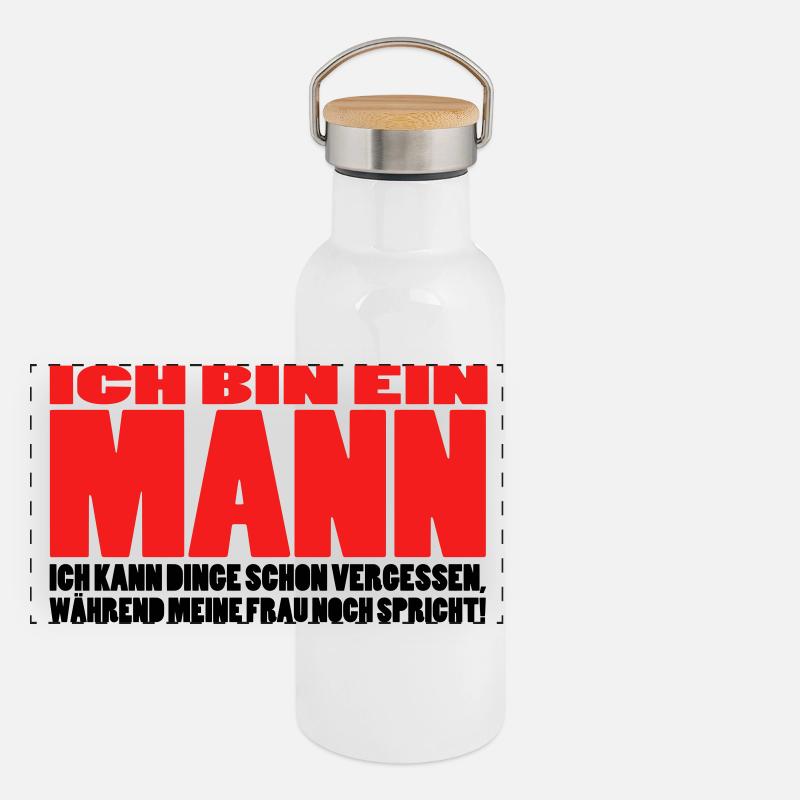 mann spruch witzig männer ehemann ehe Panorama Thermosflasche mit Bambusdeckel