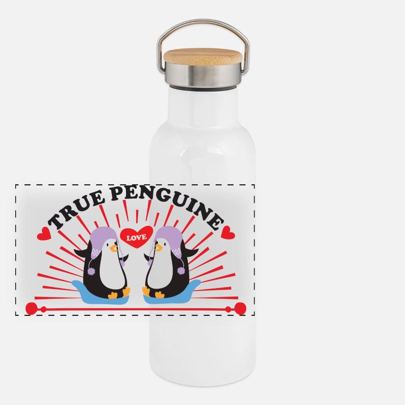 Pingouins Pingouins Amour Gourde isotherme avec bouchon en bambou
