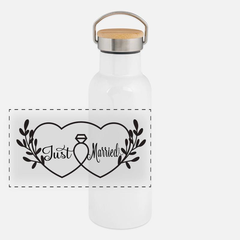 Intertwined Hearts & Ring - Just Married Panoramic Thermal Bottle with Bamboo Lid