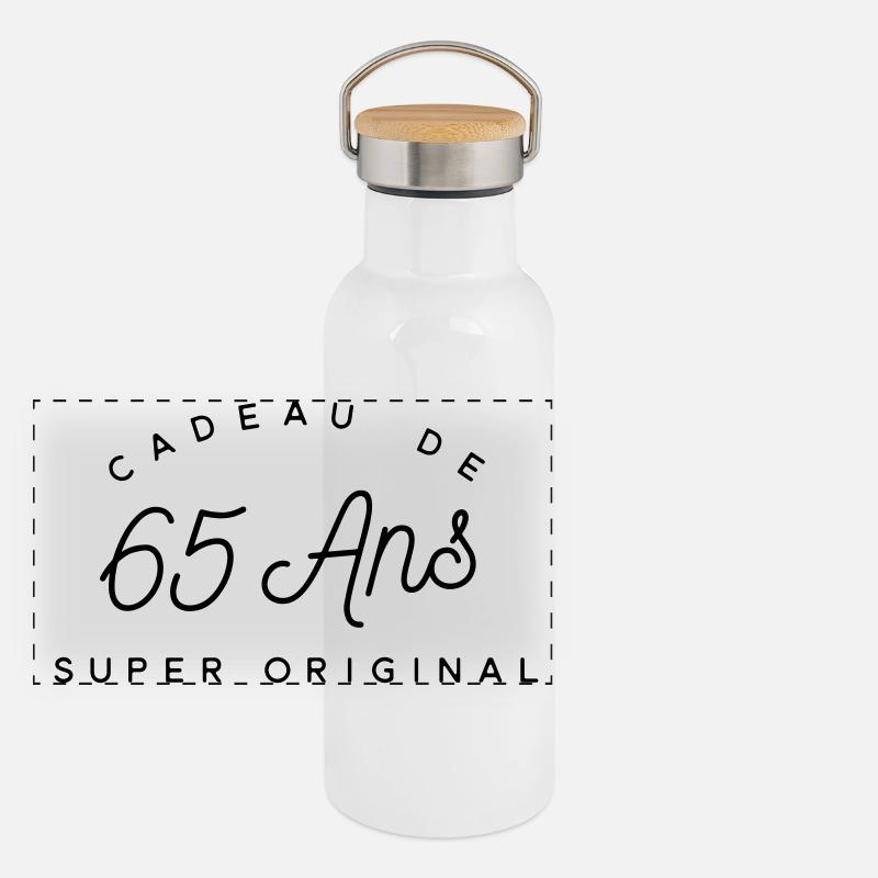 Cadeau 65 ans  Gourde isotherme avec bouchon en bambou