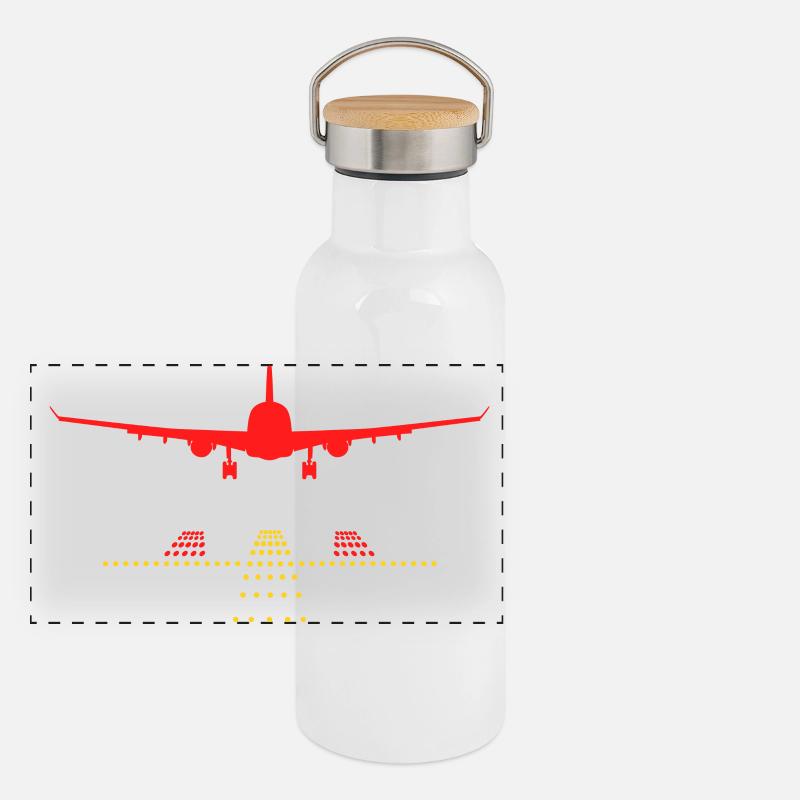 Start und Landebahn Panorama Thermosflasche mit Bambusdeckel
