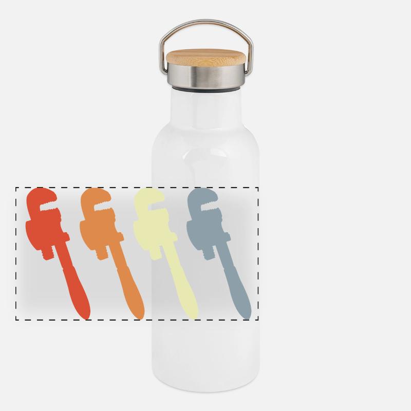 Retro Pipe Wrench Panoramic Thermal Bottle with Bamboo Lid