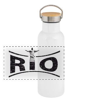 RIO avec Jésus - Brésil - Gourde isotherme avec bouchon en bambou - blanc - Devant