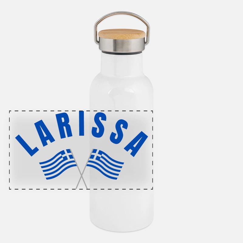 Larissa Greek Flags  Panoramic Thermal Bottle with Bamboo Lid